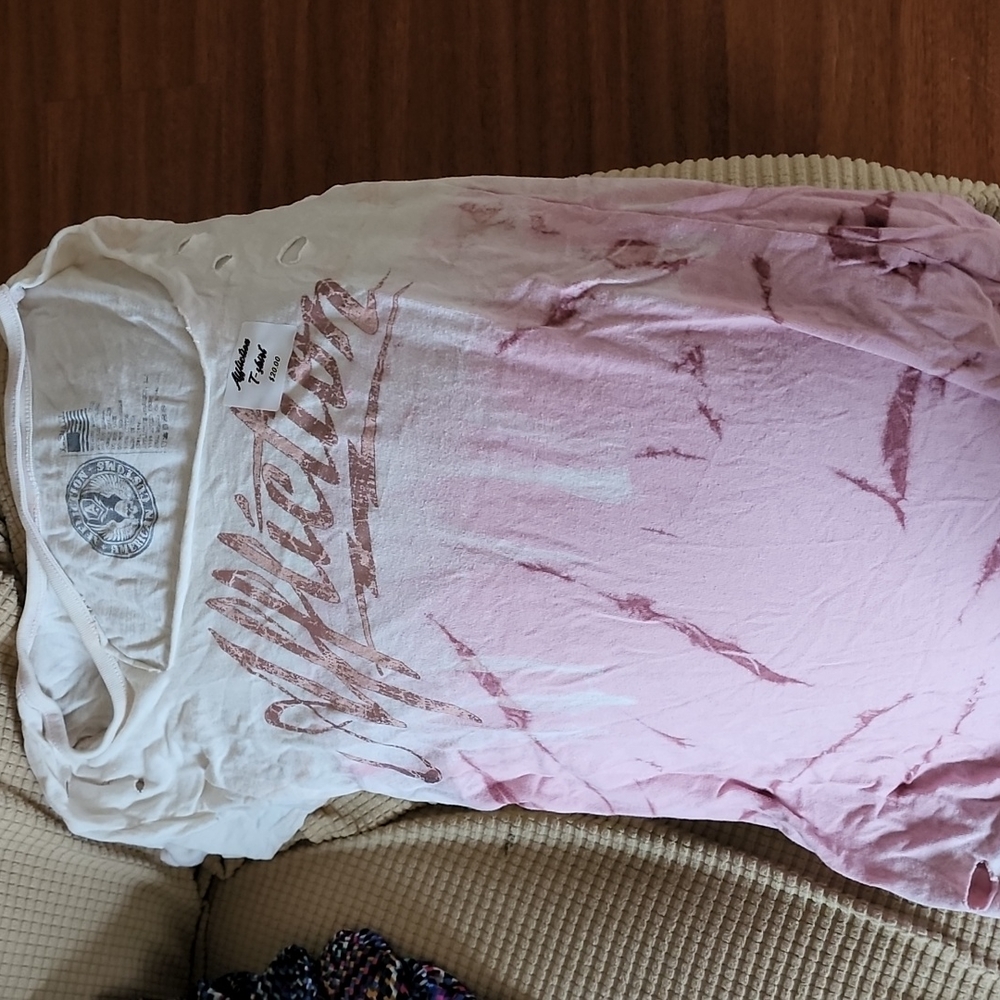 Affliction distressed pink/white ombre t-shirt